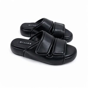 Simon Miller Vegan Black Cro Slides Double Strap Platform Sandals Size 38